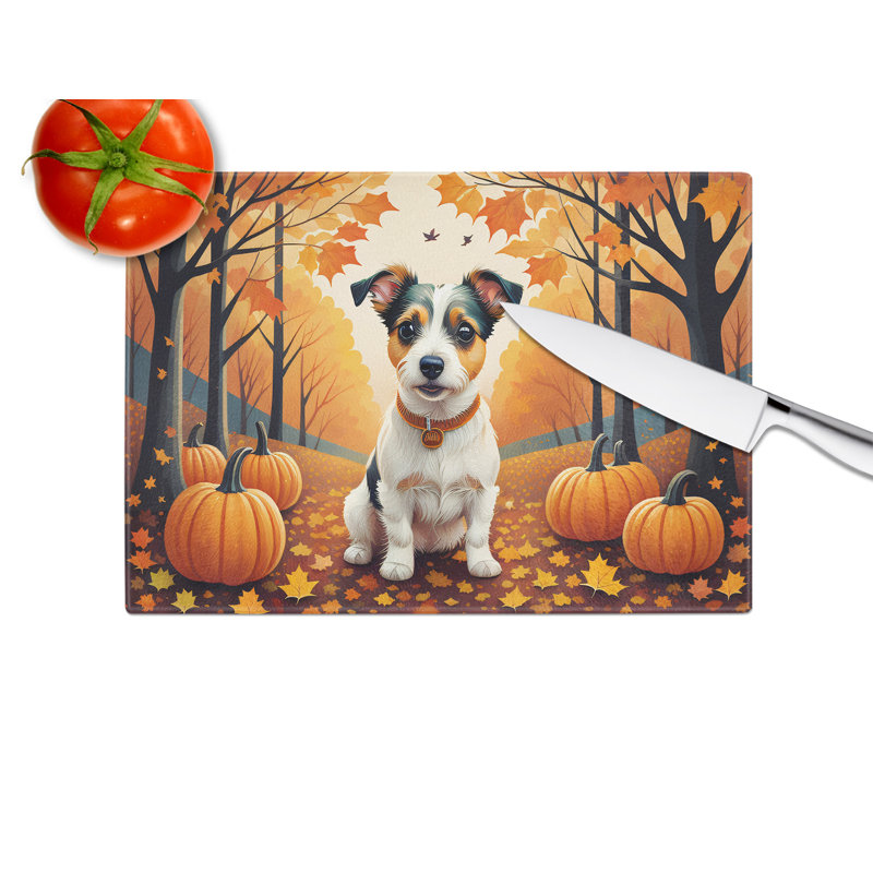 Jack Russell Terrier Fall Glass Cutting Board Large
