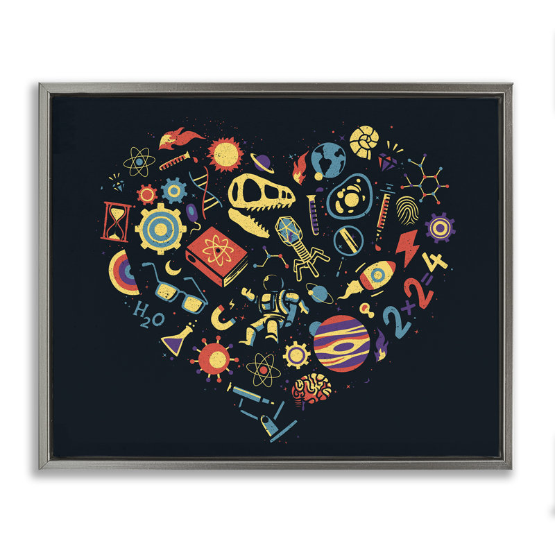 Cadre flottant Retro Science Heart, design par Tobe Fonseca, H 25 po x l 31 po, Cadre flottant gris lustré