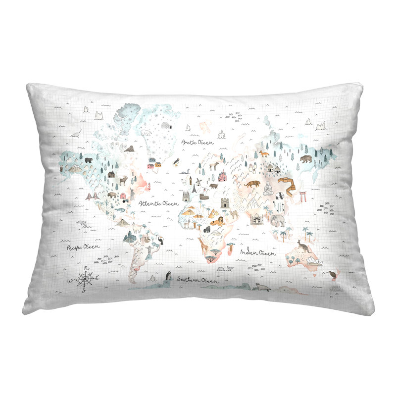 Coussin décoratif Stupell Industries Whimsical World Traveller par Laura Marshall