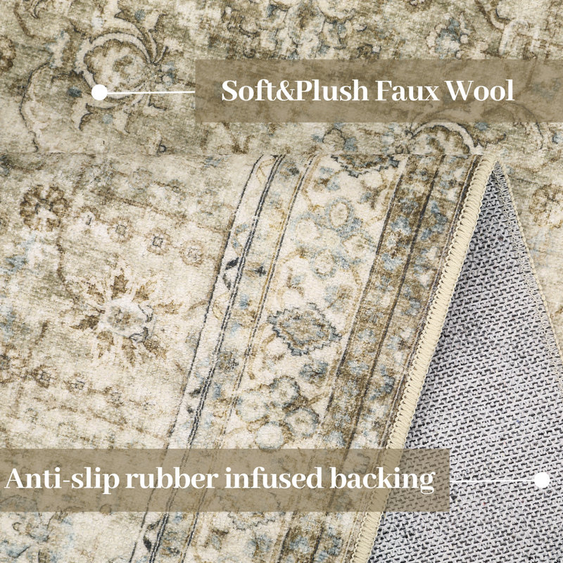 Samyah Washable Area Rug for Living Room Dining Room Floral Rug, Rectangle 10‘ x 13'