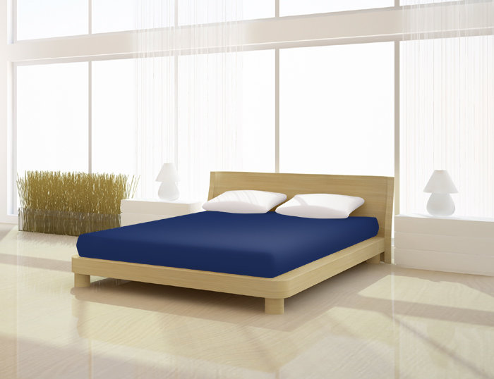 Bernardo Cotton Blend Fitted Sheet, 180 - 200cm x 200 - 220cm, Dark blue