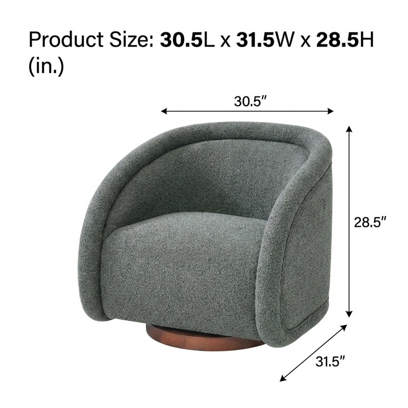 Fauteuil d'appoint pivotant de luxe texturé avec dossier incurvé et base en bois massif