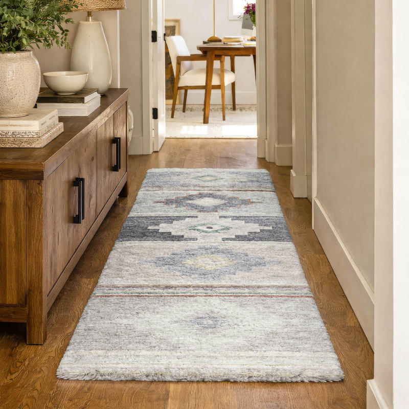 Tapis aztèque ADS176 de qualité supérieure lavable à la machine Dream Shag, Gris, Tapis de couloir 2 pi 3 po x 7 pi 6 po