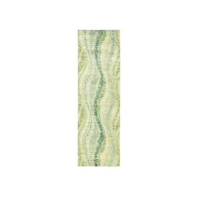 Tapis de couloir oriental vert en soie noué à la main 2 pi 6 po x 8 pi 2 po