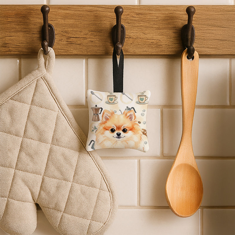 Ornement suspendu en tissu Pomeranian Coffee, Loulou de Poméranie