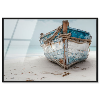 «Blue Boat II», impression murale encadrée à impression acrylique encadrée par Notoriart, cadre noir, 24 x 16
