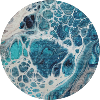 Premium Machine Washable Prisco Teal Rug