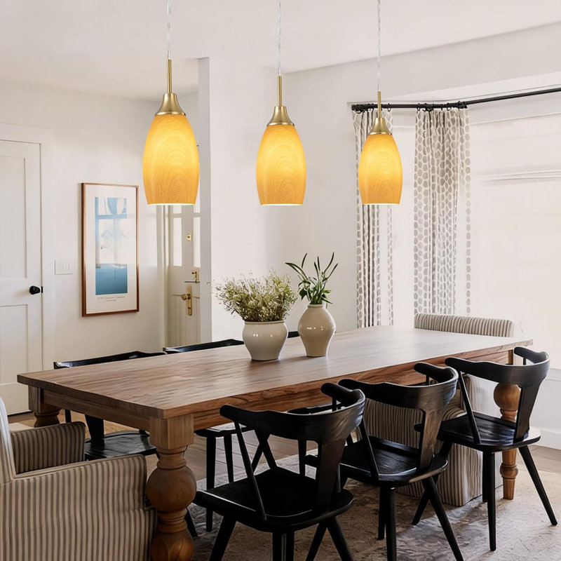 3-pack Walnut Wood Mini Glass Pendant Light
