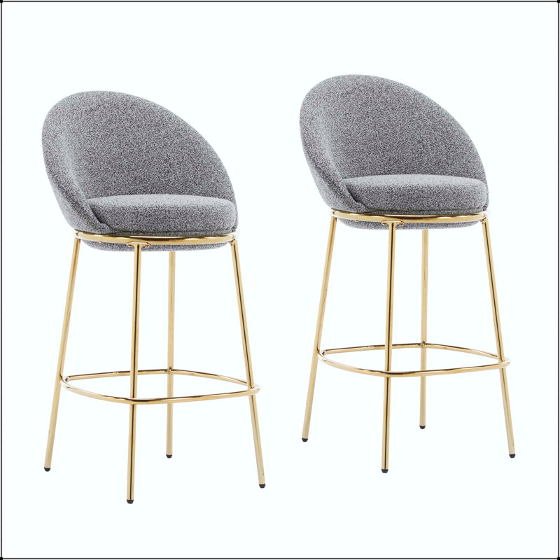 Tabouret de bar rembourré en métal - Structure plaquée or avec revêtement gris mélangé, Grey