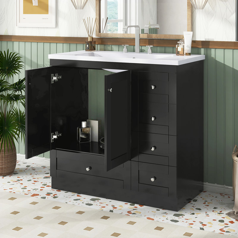 Meuble-lavabo autoportant avec lavabo, Noir, noir, noir, noir