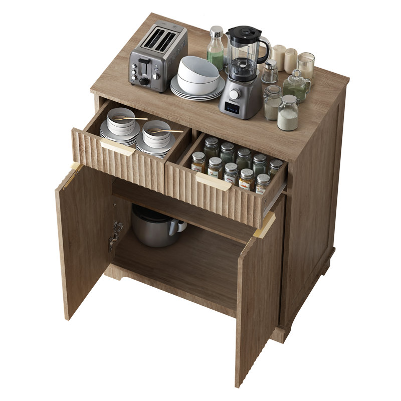 Fluted Buffet Cabinet, Sideboard Cabinet With 2 Drawers & 2 Doors, Adjustable Shelves Storage Sideboard For Kitchen, Dining Room, Entryway, Living Room(2pcs)
