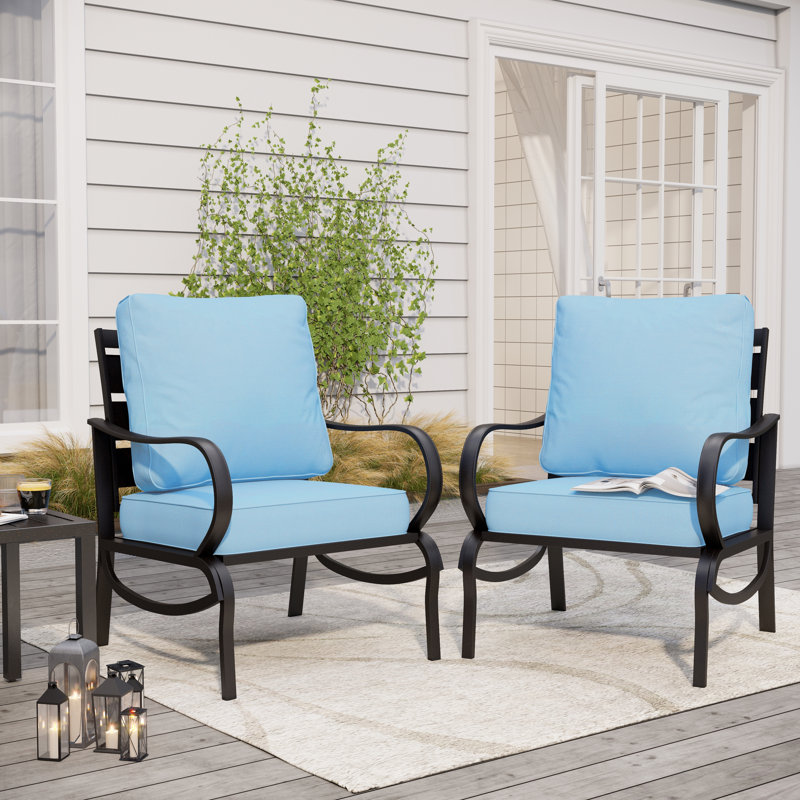 Argirios Metal Patio Chair with Cushions(Set of 2), Blue