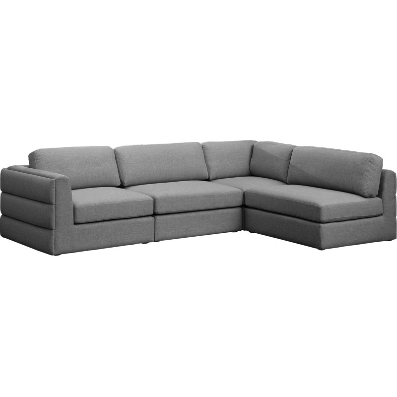 Howardine Upholstered L-Shaped Sectional Reversible, Grey Linen Textured Fabric