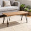 Table basse d'extérieur en bois d'acacia rustique avec pieds en fer, finition teck