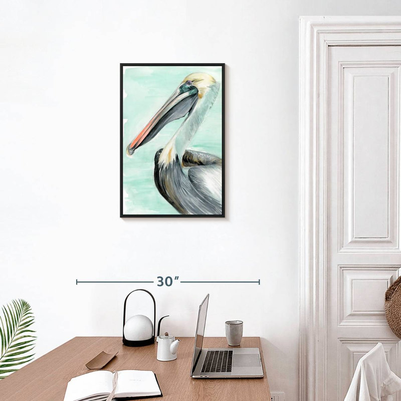 Pélican turquoise II, Cadre flottant noir, 17 po x 25 po