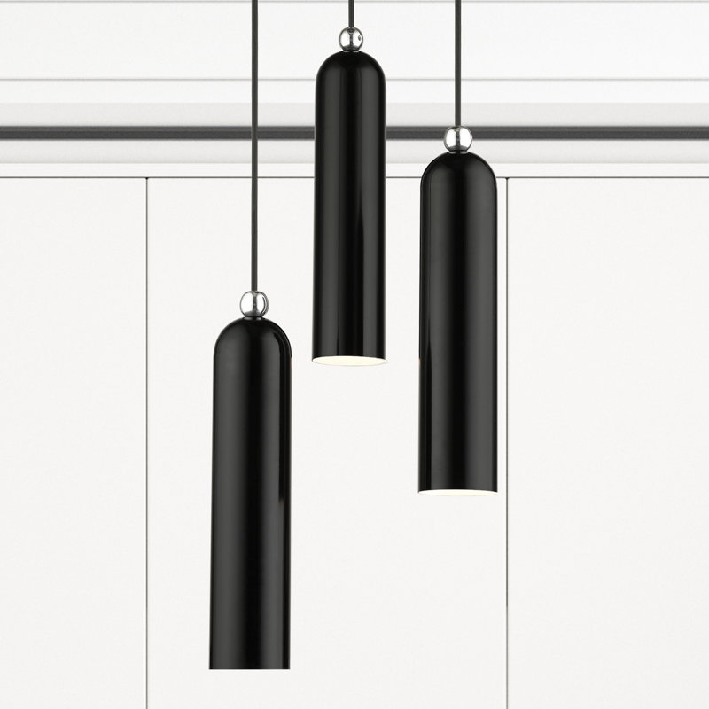 Luminaire suspendu cylindrique à 3 lumières Halle, Noir brillant