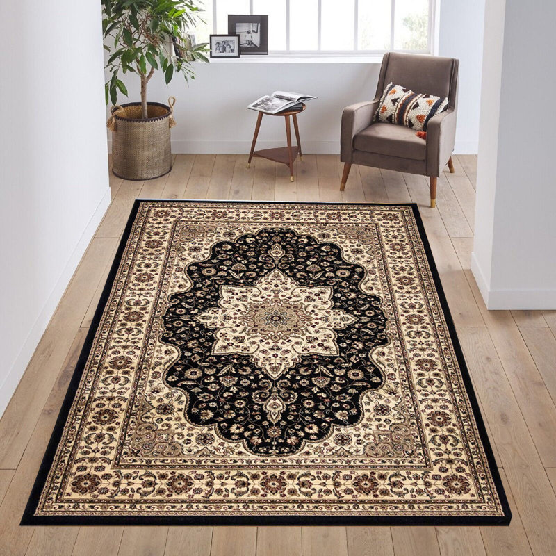 Arrianna Traditional Carpet Living Room Rug Kitchen Mat Floral Flatweave Black Rug , Rectangle 160 x 230cm