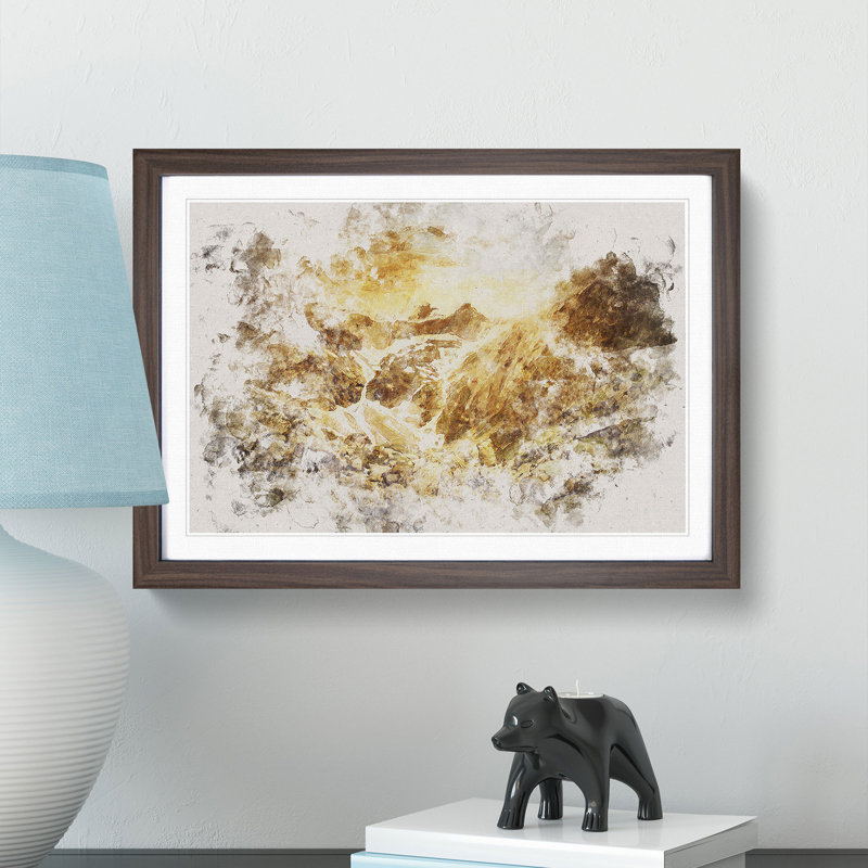 Golden Mountain Valley - Picture Frame Painting Print, Walnut Framed, 40cm H x 60cm W x 2cm D