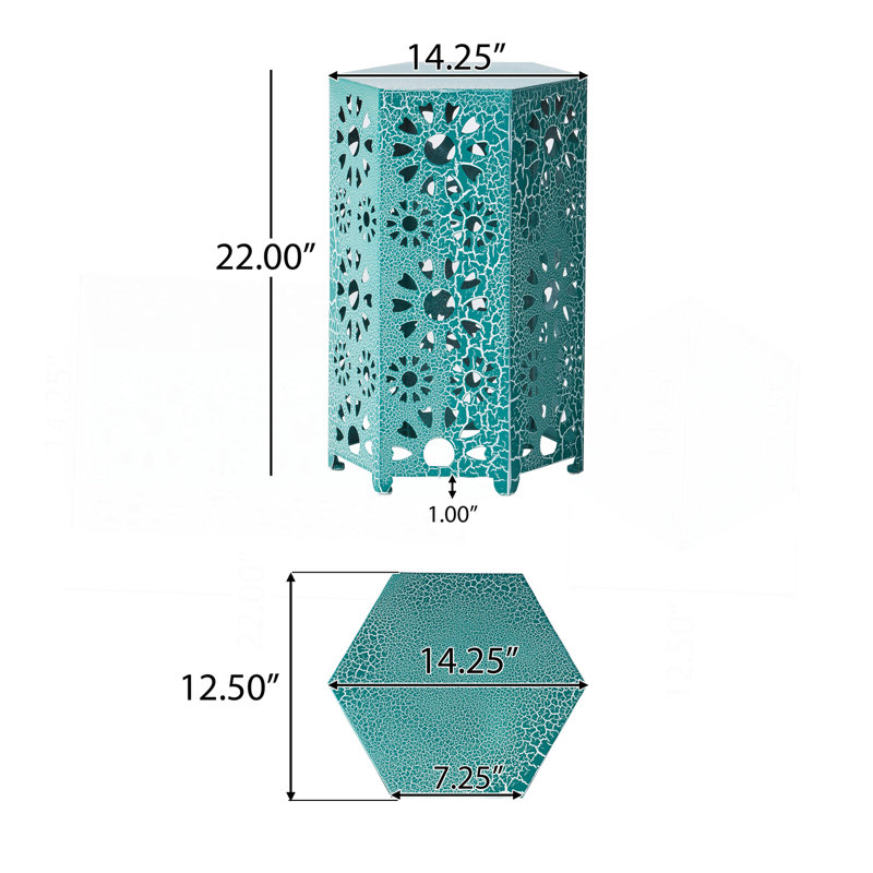 14" Side Table With Sunburst Cut Out Design, Teal, Blue, 22" H x 14.25" W x 14.25" D