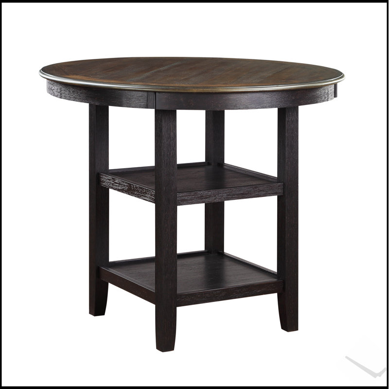 Élégante table à hauteur de comptoir avec deux tablettes, parfaite pour les espaces de vie modernes et transitionnels.
