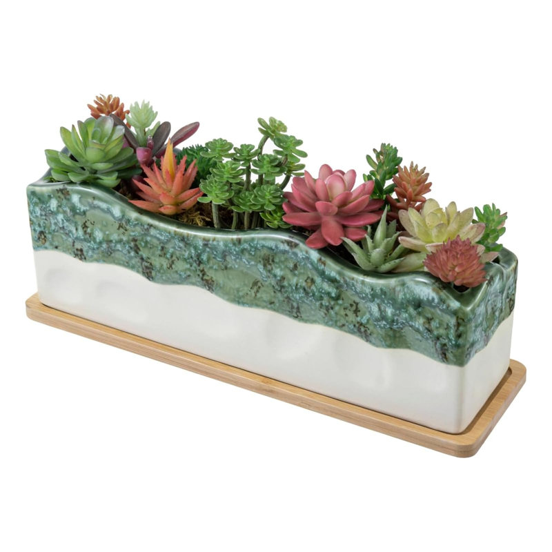 Jardinière rectangulaire en céramique émaillée verte en céramique émaillée ， Vert