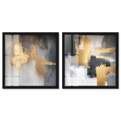 «Gilded Tranquil Abstract Art», ensemble de 2 panneaux par Shadowbox 