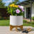 Geometric Round Ceramic Outdoor Planter on Stand for Living Room or Patio Decor - Modern Indoor Flower Pot Display for Home Decor Styling - White-130108202