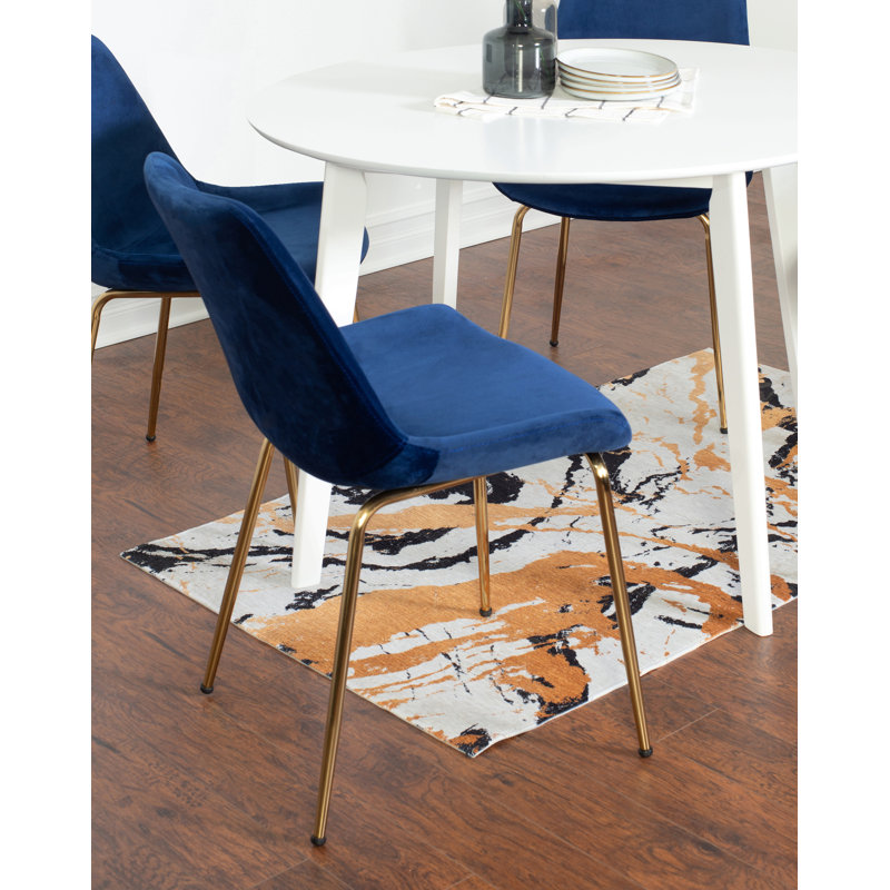 Ensemble de salle à manger contemporain 3 pièces, table de salle à manger ronde blanche avec 2 chaises pour le salon, Bleu