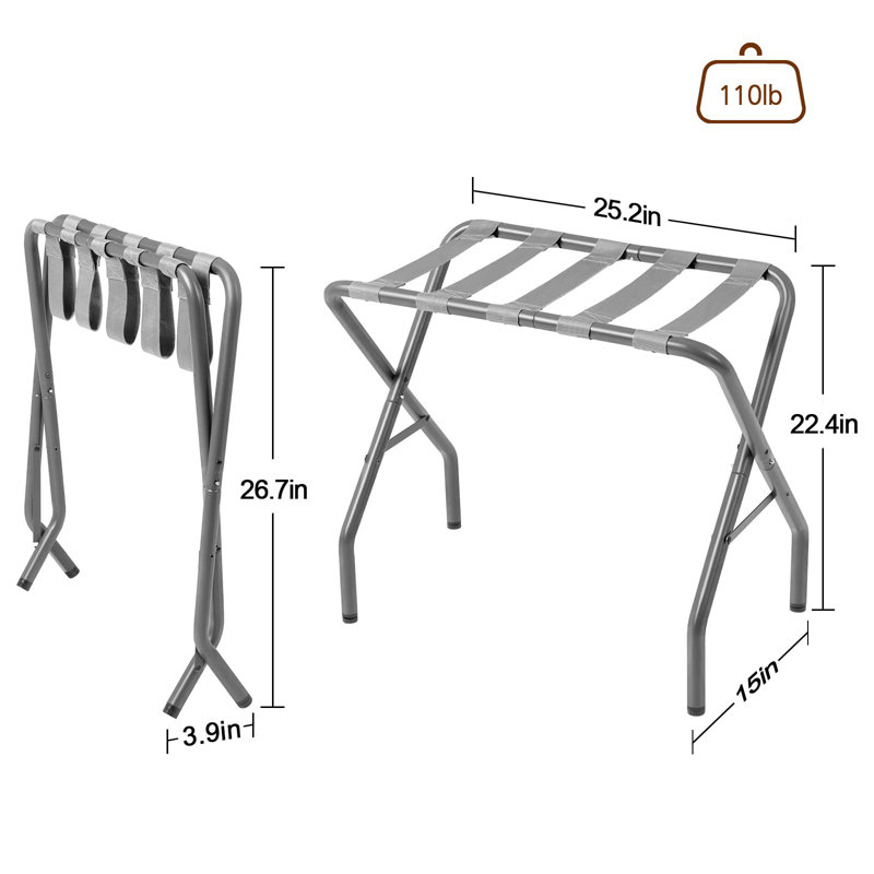 Gray Foldable Steel Luggage Rack Set with Nylon Straps