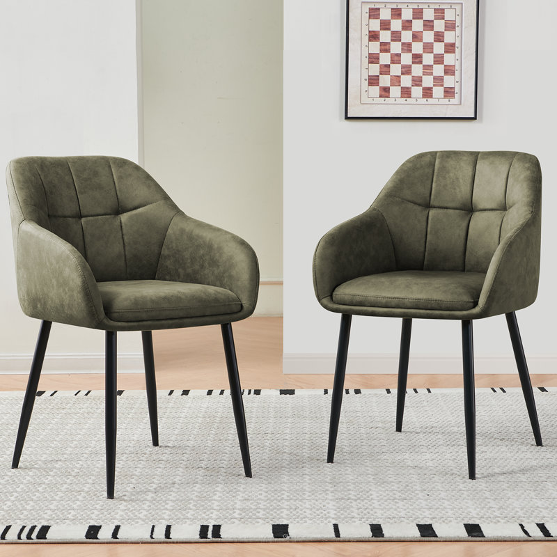 Modern Dining Chairs Suede With Thickened Seat Cushion and Cross-Hatch Pattern Design, 2, Green