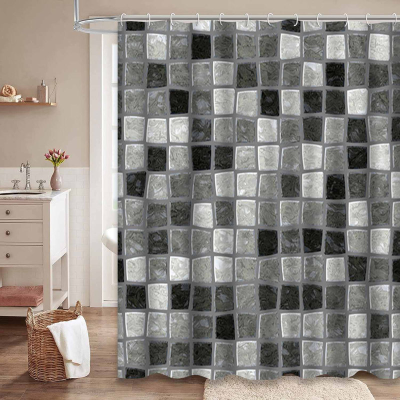 Petit rideau de douche noir et gris avec 12 crochets, L 72 po x l 84 po