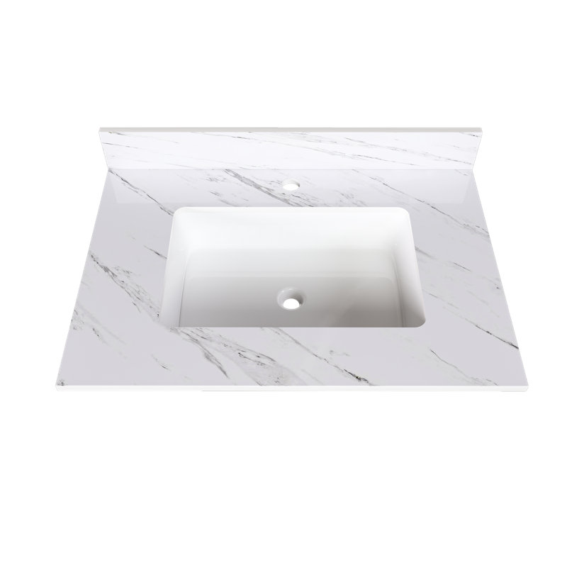Comptoir de meuble-lavabo en marbre 31 po avec lavabo rectangulaire et dosseret