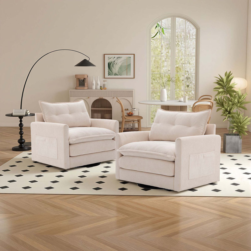 Fauteuil pivotant simple 36 po en chenille, Beige