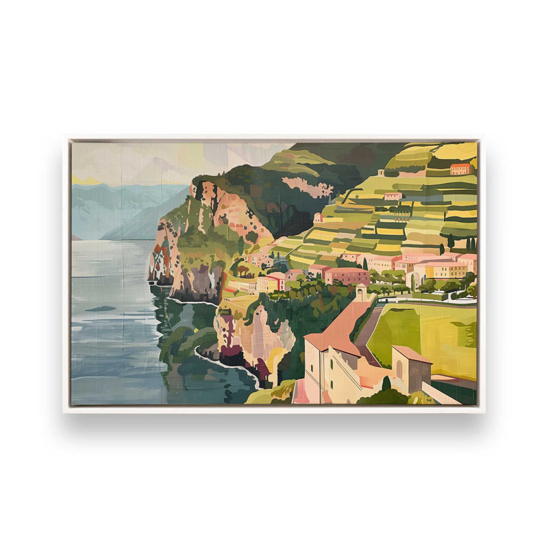 Amalfi Hillside Charm II, H 25 po x l 36 po, Cadre flottant, Blanc opaque