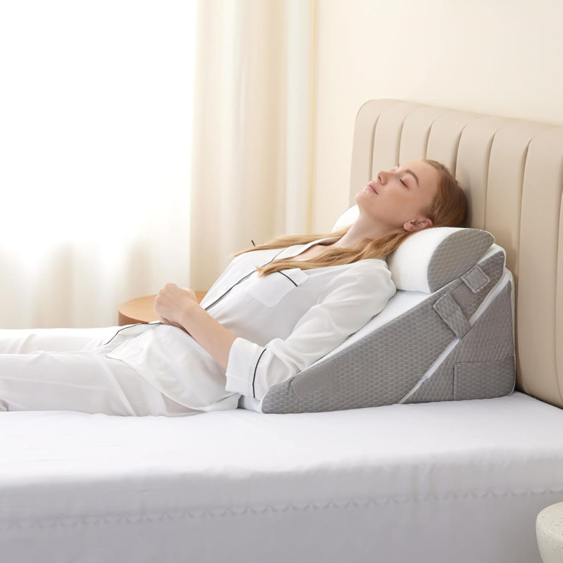 Ensemble de tête de lit Wedge Pillow - 3 oreillers orthopédiques réglables pour dormir, dormir et soutenir le dos (blanc / gris)