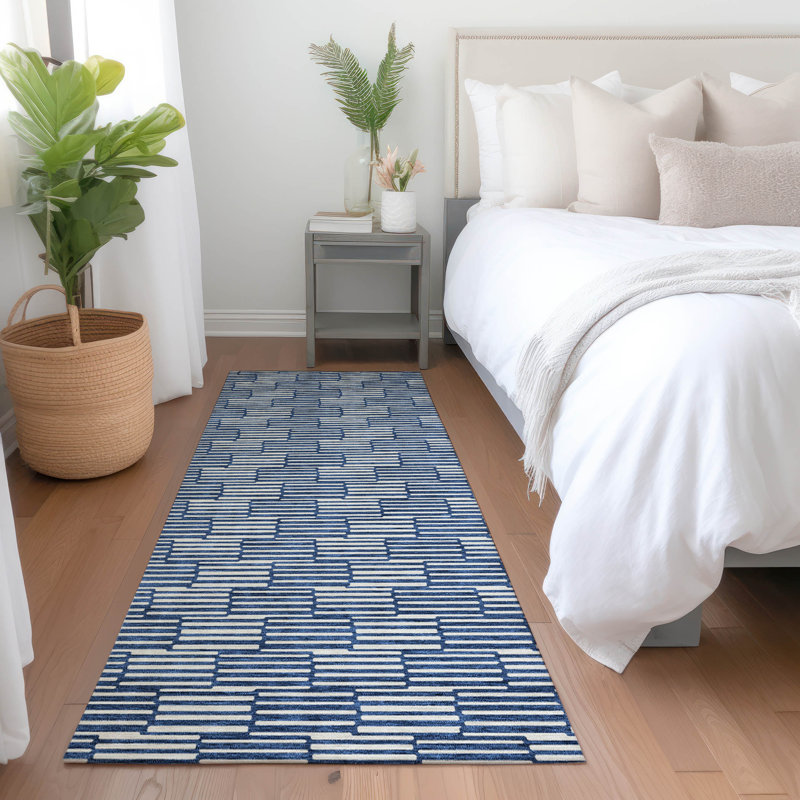 Premium Machine Washable Prisco Navy Rug, Runner 2'3" x 7'6"