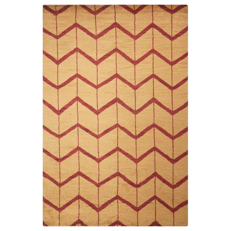 Gold | Red Wool Handmade Geometric Indoor Area Rugs Hand Knotted Rectangle, Rectangle 5' x 8'