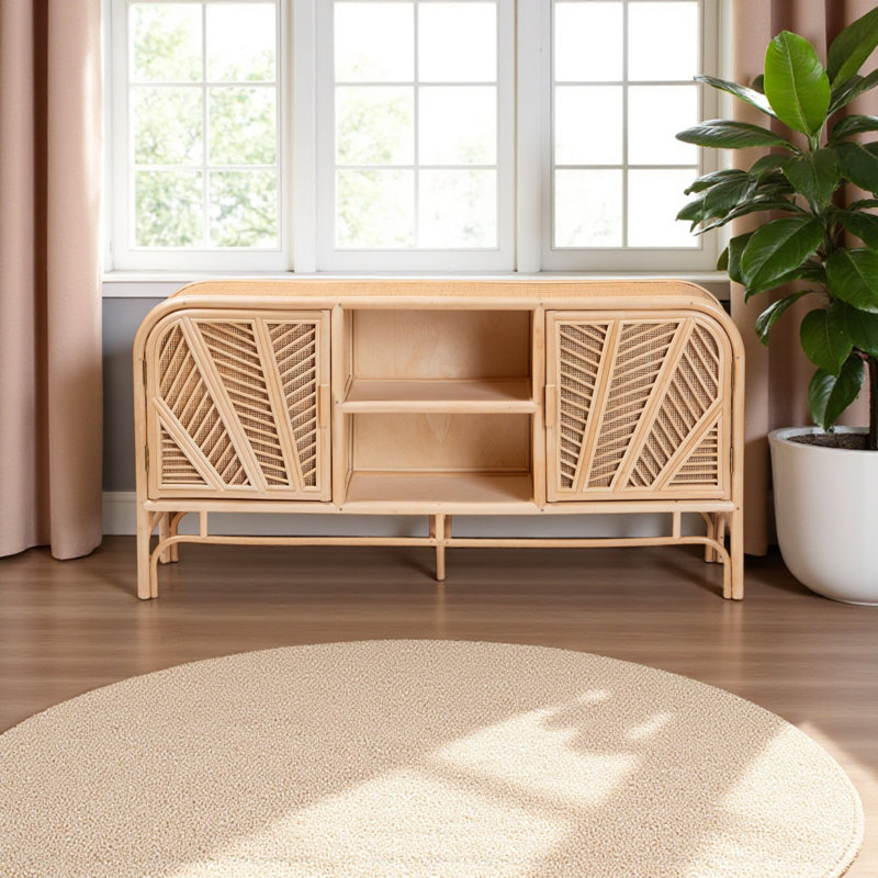Bellini Bohemian Style 2-Door Natural Rattan Storage Cabinet, 29.14" H X 58.35" W X 15.39" D