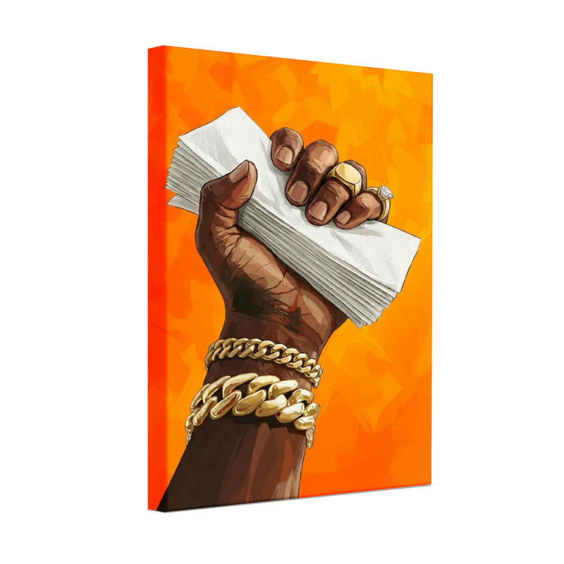 Abstrait main tenant de l'argent avec des bijoux en or, H 36 po x l 24 po