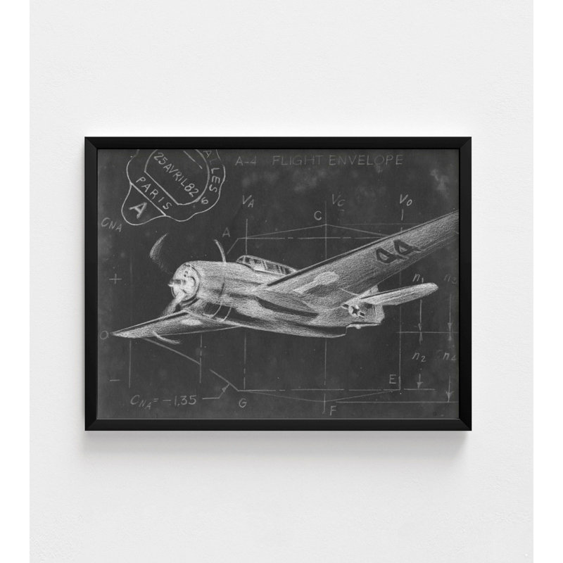 «Adalheida Flight Schéma II» par Ethan Harper, reproduction, esquisse d'avion encadrée, tableau noir, décor aéronautique noir et blanc, art mural encadré