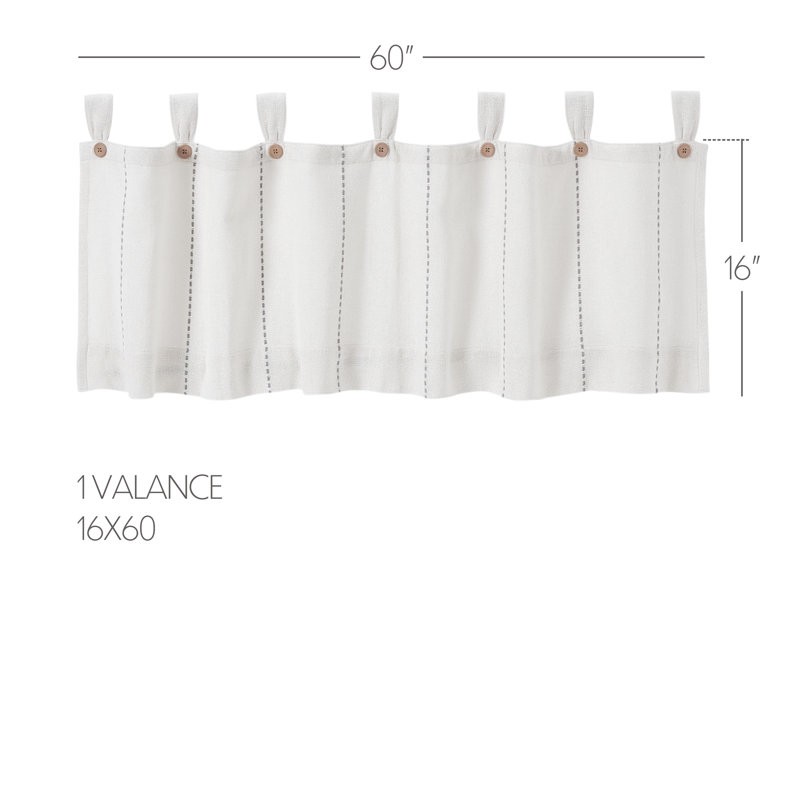 Cumberledge Stitched Burlap Tailored Window Valance, White/Gray, 60" W x 16" L