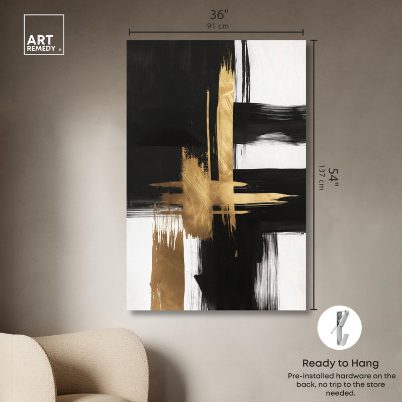 «Golden Contrast I», feuille d'or, art mural par Art Remedy, Toile tendue, H 54 po x l 36 po