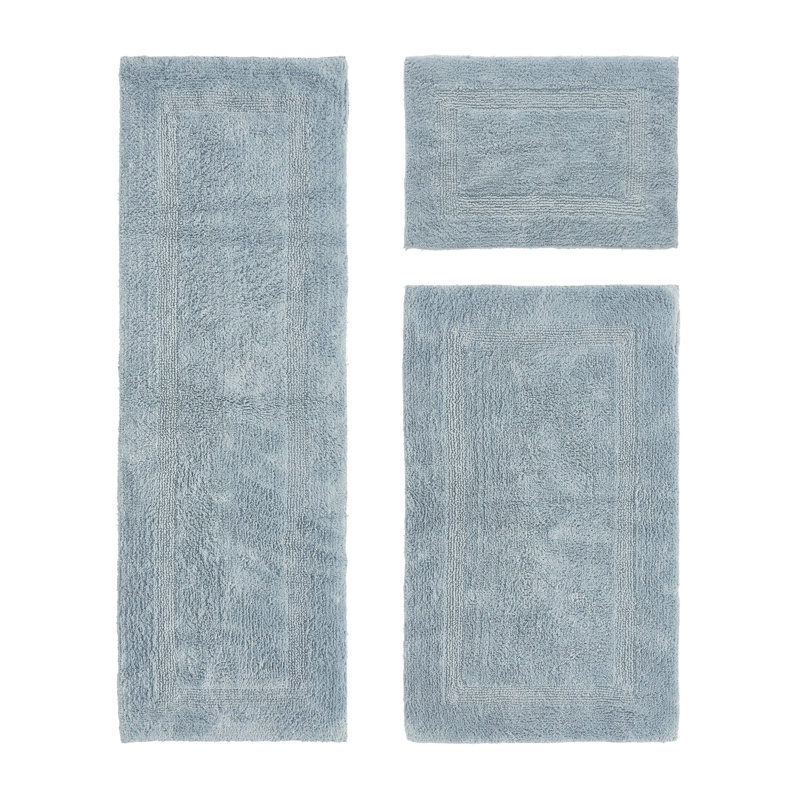 Annerose Premium 100% Cotton 2370 GSM 3-Piece Bath Rug Set, Ultra Soft, Super Absorbent, Reversible Tufted Weave Bathroom Mats, Machine Washable, OEKO-TEX® Certified Bath Rugs for Bathroom, Shower & Tub, Blue