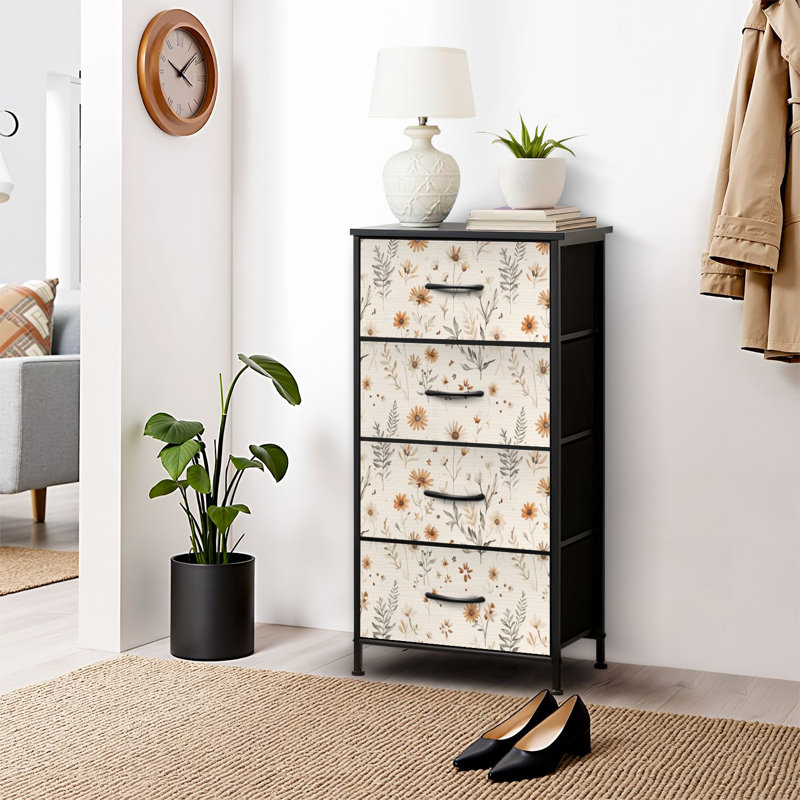 4 Drawer Dresser for Bedroom, Narrow Chest of Drawers, Wooden Top and Study Iron Frame 18"x37.5"-(WxH)