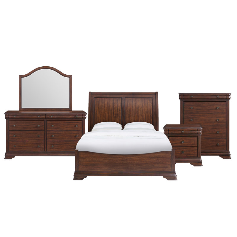 Ensemble de chambre à coucher Glispy, Grand, 5 Pcs: Bed, Dresser, Mirror, Chest, Nightstand