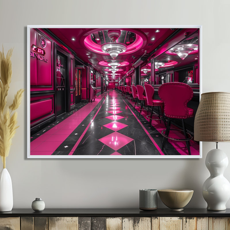 Casinos rose / noir et chanceux - Art mural, Toile avec cadre flottant brun, H 28 po x l 60 po x P 1,5 po