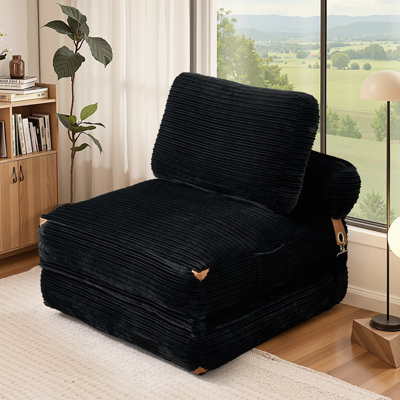 Convertible Corduroy Sleeper Chair Bed – No Assembly, With Storage Pocket by Trule