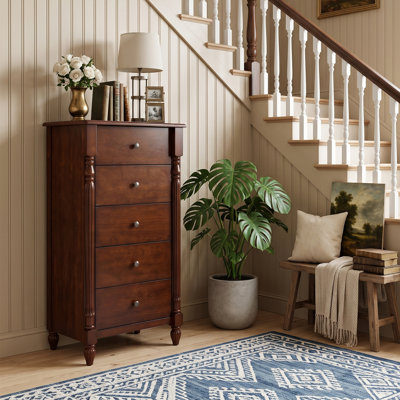 Wexford Collection 5-Drawer Chest, Traditional Wood Dresser with Cherry & Birch Veneers, Solid Rubber Wood Accents, Tall Bedroom Storage Cabinet for Clothes, Living Room & Entryway