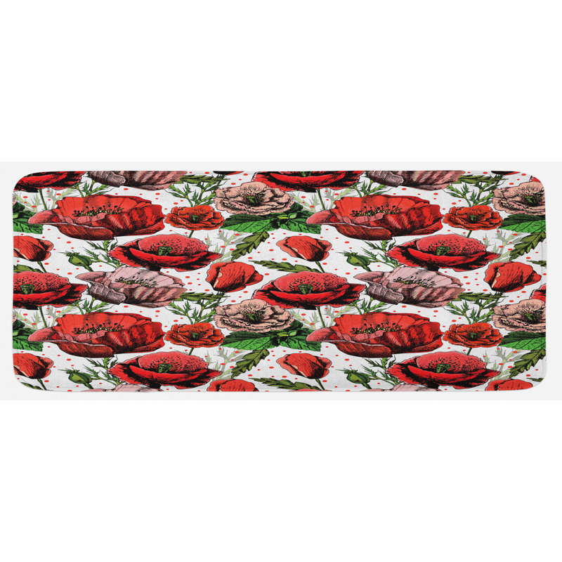 Traditional Floral Polyester Kitchen Mat