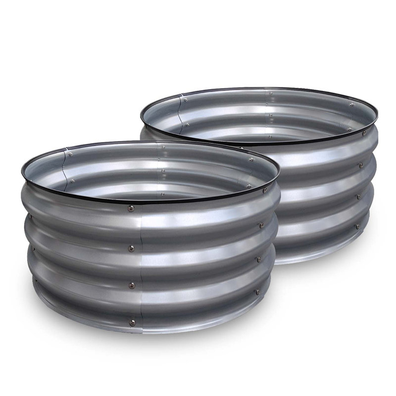  2pack 2x2x1ft Galvanized Raised Garden Bed, Planter Boxes Outdoor Round Metal Garden Beds For Planting Vegetables Flowers Herbs Silver
